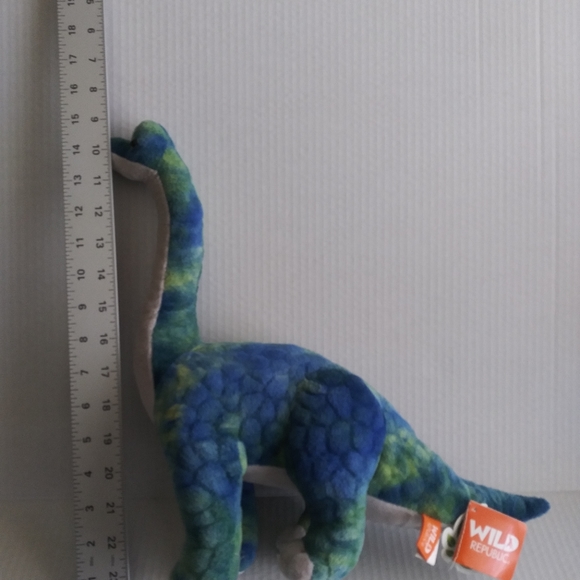 Brontosaurus Dinosaur Blue Green Plush Stuffed Animal 14" Tall by Wild Republic - Picture 2 of 13